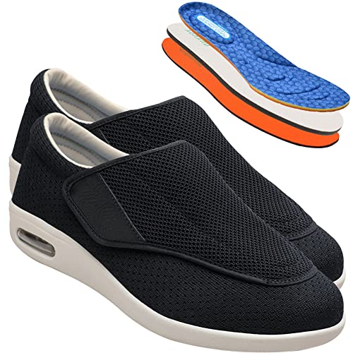 AEHO Herren Schuhe mit Klettverschluss Unisex Diabetiker Hausschuhe Extra Wide Fastening Einstellbar Lässig Leichtes An und Ausziehen Sportliche Schuhe,Schwarz,40.5 EU von AEHO