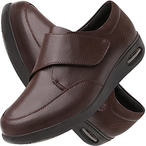 AEHO Herrenschuhe Hoher Spann, Herren Schuhe Klettverschluss PU Leder Weit Orthopädische Diabetiker Schuhe Damen Herren Gesundheitsschuhe Extra Breit Atmungsaktive Senioren,Braun,43.5 EU von AEHO