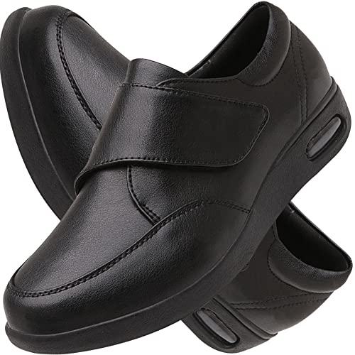 AEHO Herrenschuhe Hoher Spann, Herren Schuhe Klettverschluss PU Leder Weit Orthopädische Diabetiker Schuhe Damen Herren Gesundheitsschuhe Extra Breit Atmungsaktive Senioren,Schwarz,39 EU von AEHO