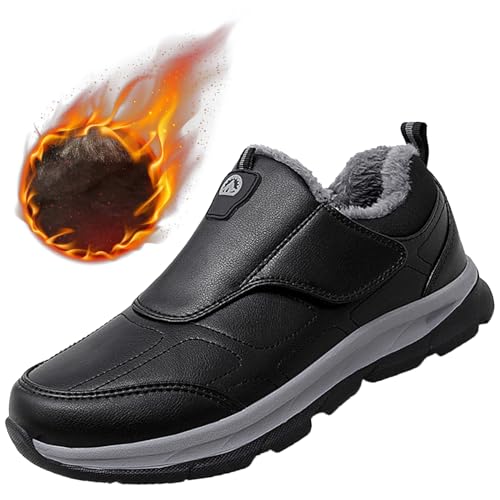 AEHO Orthopädische Diabetiker Wanderschuhe Winterschuhe Geschwollene FüßE Wasserdicht PU Leder Warme Plüsch Gefüttert Schlupfschuhe Outdoor Walking Sneaker,Women's Black,41/255mm von AEHO