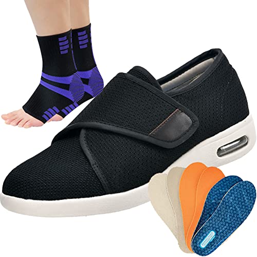 AEHO Orthopädische Diabetische Schuhe Damen Diabetes Schuhe Air Cushion Senioren-Diabetikerschuhe atmungsaktive große Papaschuhe Extra Breit Rehaschuhe,Schwarz,40 EU von AEHO