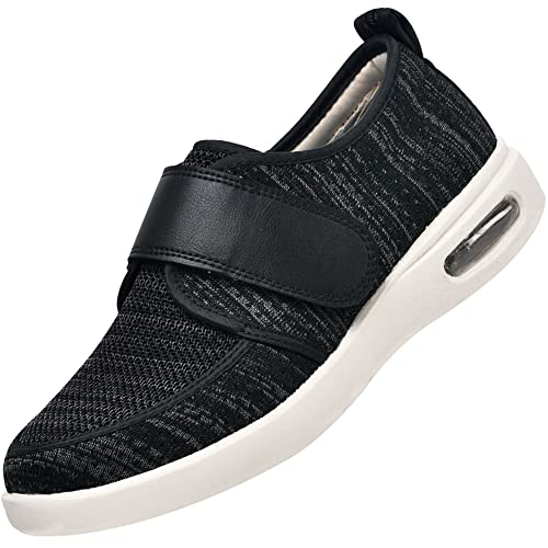 AEHO Orthopädische Diabetische Schuhe Diabetes Schuhe Air Cushion Senioren Diabetikerschuhe atmungsaktive große Papaschuhe Extra Breit Rehaschuhe Gesundheitsschuh Stretch 10,Black Grey,47 EU von AEHO