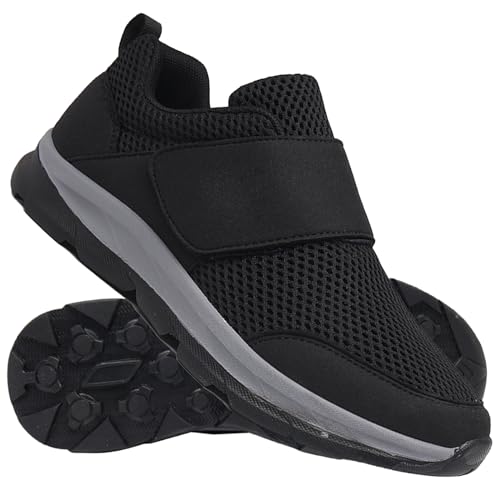 AEHO Orthopädische Herren Hands Free Slip On Sneaker Diabetiker Schuhe für Geschwollene Füße Senioren Schuhe mit Klettverschluss rutschfest Atmungsaktive Herren Diabetiker Hausschuhe,Schwarz,45/275mm von AEHO