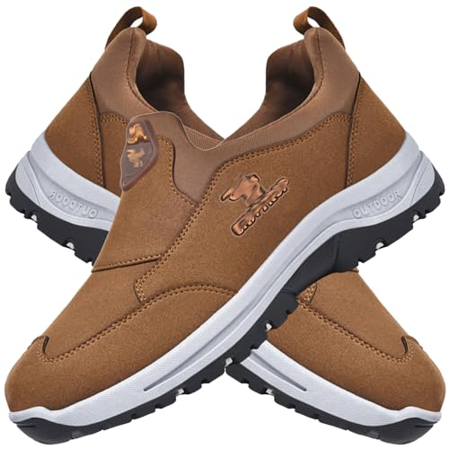 AEHO Orthopädische Herren Hands Free Slip On Sneaker Herren Wanderschuhe atmungsaktive Trekkingschuhe hilft dabei, Schmerzen zu lindern Outdoor Walkingschuhe,Braun,45/275mm von AEHO