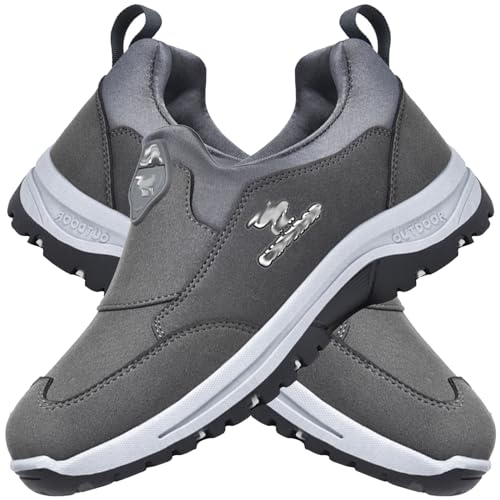 AEHO Orthopädische Herren Hands Free Slip On Sneaker Herren Wanderschuhe atmungsaktive Trekkingschuhe hilft dabei, Schmerzen zu lindern Outdoor Walkingschuhe,Grau,45/275mm von AEHO