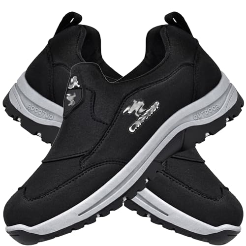 AEHO Orthopädische Herren Hands Free Slip On Sneaker Herren Wanderschuhe atmungsaktive Trekkingschuhe hilft dabei, Schmerzen zu lindern Outdoor Walkingschuhe,Schwarz,41/255mm von AEHO