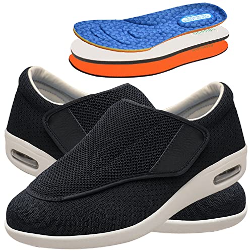 AEHO Orthopädische Schuhe Herren Breit, druckfrei federleicht rutschfest Und Bequem Unisex Bequemschuh mit Klettverschluss Therapieschuhe Herren,Schwarz,44.5 EU von AEHO