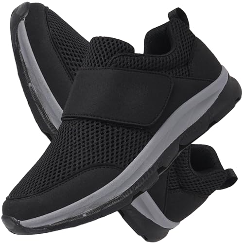 AEHO Orthopädische Schuhe Herren Breit Diabetiker Schuhe Herren Schuhe für Geschwollene Füße Senioren Schuhe mit Klettverschluss, Orthopädische Schuhe Herren,Schwarz,44/270mm von AEHO