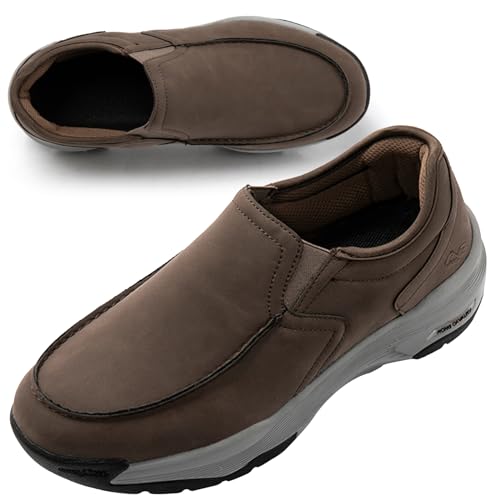AEHO Orthopädische Schuhe Herren PU Leder extra breite Schuhe Slip On Walking Schuhe mit Fußgewölbestütze leichte Outdoor SchuheLeicht Arbeitsschuhe,Braun,48/290mm von AEHO