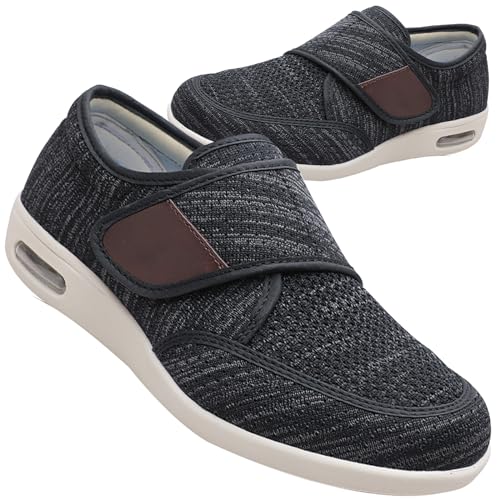 AEHO Plantarfasziitis Schuhe Herren breite Passform Walkingschuhe für Diabetiker orthopädische geschwollene Füße Unterstützung leicht bequem und atmungsaktiv für drinnen und draußen,Black gray,40.5 EU von AEHO