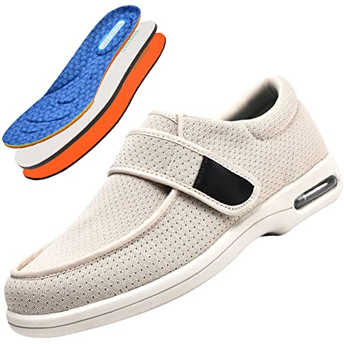 AEHO Schuhe Breite Füße Herren, Hausschuhe Mit Klettverschluss Herren Bequeme Gesundheitsschuhe Breite Turnschuhe Fitnessschuhe Extra Weite Sportschuhe Passform Plantarfasziitis,Beige,40 EU von AEHO