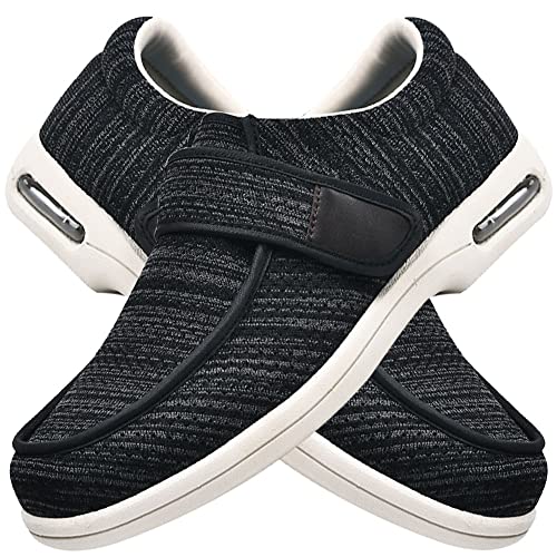 AEHO Schuhe Breite Füße Herren Schuhe Klettverschluss Weit Herren Gesundheitsschuhe Hallux Valgus Senioren Schuhe Mit Klettverschluss Orthopädische Therapieschuhe,Blackgray,45 EU von AEHO