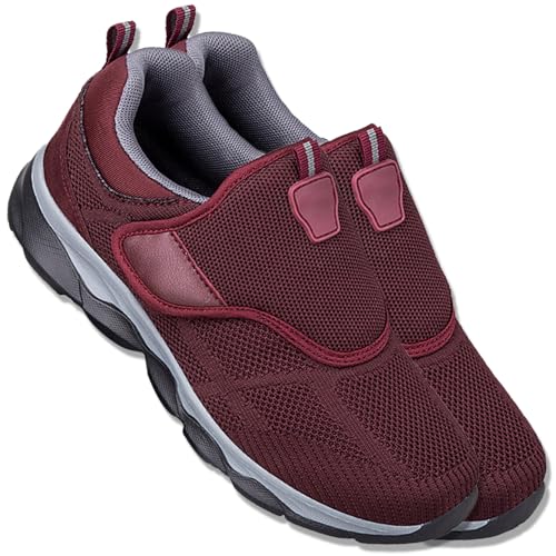 AEHO Schuhe Für Geschwollene Füße Atmungsaktiv Leicht Laufschuhe Orthopädische Diabetiker Schuhe Herren Damen Senioren Turnschuhe Freizeitschuhe Reha,Rot,46/280mm von AEHO