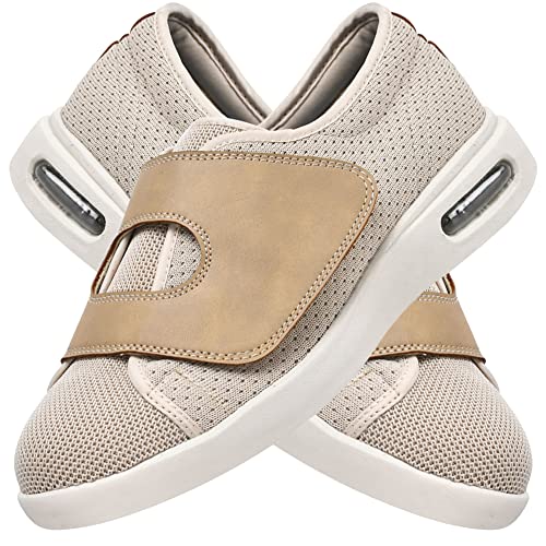 AEHO Schuhe Für Geschwollene Füße Klettverschluss Gesundheitsschuhe Extra Breit Atmungsaktive Senioren Turnschuhe Freizeitschuhe Reha Schuhe Für Geschwollene Füße,Beige,40 EU von AEHO