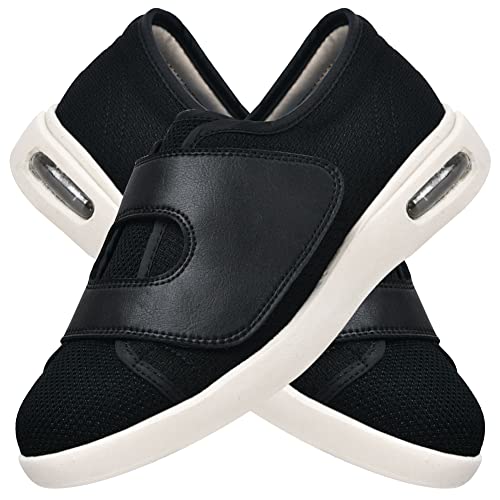 AEHO Schuhe Für Geschwollene Füße Klettverschluss Gesundheitsschuhe Extra Breit Atmungsaktive Senioren Turnschuhe Freizeitschuhe Reha Schuhe Für Geschwollene Füße,Blacka,38 EU von AEHO