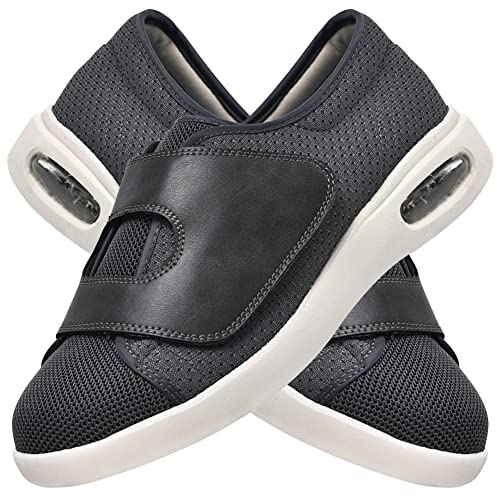 AEHO Schuhe Für Geschwollene Füße Klettverschluss Gesundheitsschuhe Extra Breit Atmungsaktive Senioren Turnschuhe Freizeitschuhe Reha Schuhe Für Geschwollene Füße,Grau,43 EU von AEHO