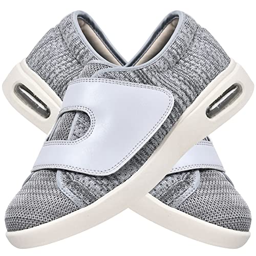 AEHO Schuhe Für Geschwollene Füße Klettverschluss Gesundheitsschuhe Extra Breit Atmungsaktive Senioren Turnschuhe Freizeitschuhe Reha Schuhe Für Geschwollene Füße,Lightgrey,43 EU von AEHO