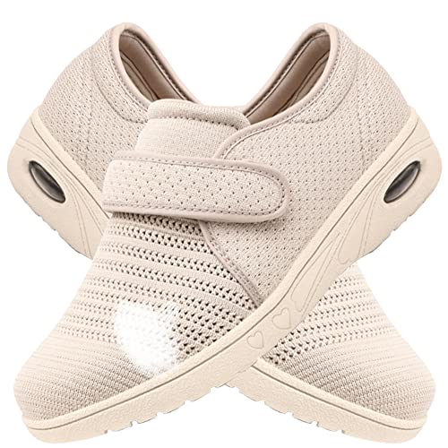 AEHO Schuhe Geschwollene Füße Extra Weite Laufschuhe Herren Dämpfung Straßenlaufschuhe Bequeme atmungsaktive Outdoor Joggingschuhe rutschfest Turnschuhe,Beige,39 EU von AEHO