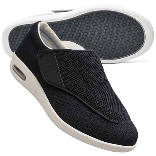 AEHO Schuhe Herren Extra Breit Diabetiker Verbandschuhe Herren Extra Weit Sandalen für Geschwollen Füße Slip On Sneakers Herren Walkingschuhe,Schwarz,38 EU von AEHO