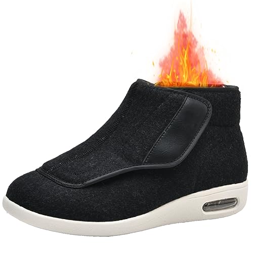 AEHO Schuhe für Geschwollene Füße Winter Thermo Diabetiker Schuhe Damen Senioren Schuhe mit Klettverschluss Hoher Spann Damen Medizinische Orthopadische Schuhe,Black Woolen,38 EU von AEHO