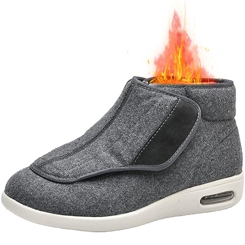 AEHO Schuhe für Geschwollene Füße Winter Thermo Diabetiker Schuhe Damen Senioren Schuhe mit Klettverschluss Hoher Spann Damen Medizinische Orthopadische Schuhe,Gray Woolen,39 EU von AEHO