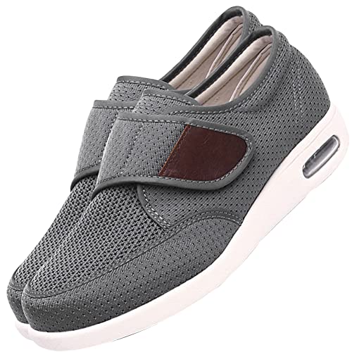 AEHO Senioren Hausschuhe mit Klettverschluss Extra Weite Einfaches An Ausziehen Walking Schuhe Verbandsschuhe Spezialschuh Gesundheitsschuhe Fußschwellung Erweiterte,Grau,43.5 EU von AEHO