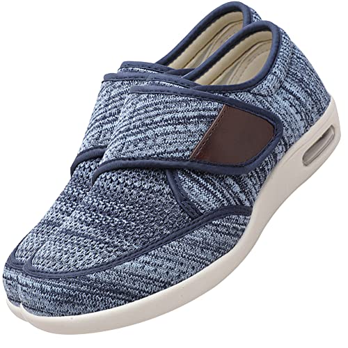 AEHO Senioren Hausschuhe mit Klettverschluss Extra Weite Einfaches An Ausziehen Walking Schuhe Verbandsschuhe Spezialschuh Gesundheitsschuhe Fußschwellung Erweiterte,Light blue,41 EU von AEHO