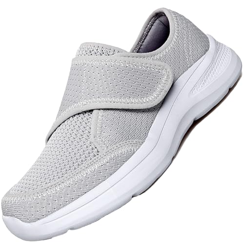 AEHO Senioren Schuhe Damen Diabetiker Schuhe Damen mit Klettverschluss Diabetiker Hausschuhe mit Wechselfussbett Diabetiker Hausschuhe Damen Diabetes Schuhe Outdoor Damen,Grau,37 EU von AEHO