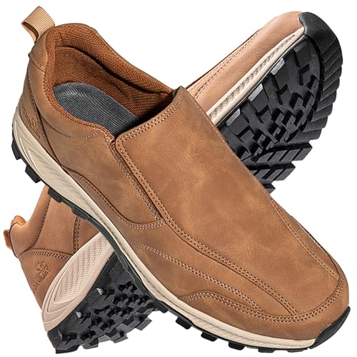 AEHO Slip On Loafer für Herren Leicht Freizeitschuhe Slip on Sneakers Extra Weite Bequeme Turnschuh Leicht Walkingschuhe Atmungsaktiv Breite Slipper Schuhe,Light Brown,42/260mm von AEHO
