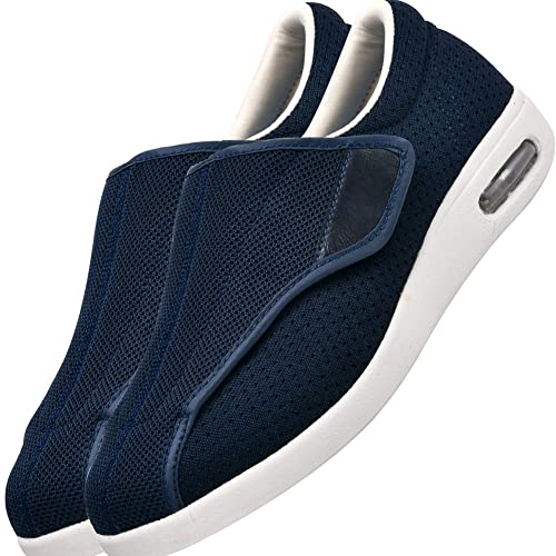 AEHO Swollen Feet Shoes, Diabetiker schuhe Extra Weit Herren, Arthritis Ödem Verstellbare Verschluss Memory Foam Hausschuhe Diabetiker Schuhe Für Geschwollene Füße,Blau,45 EU von AEHO