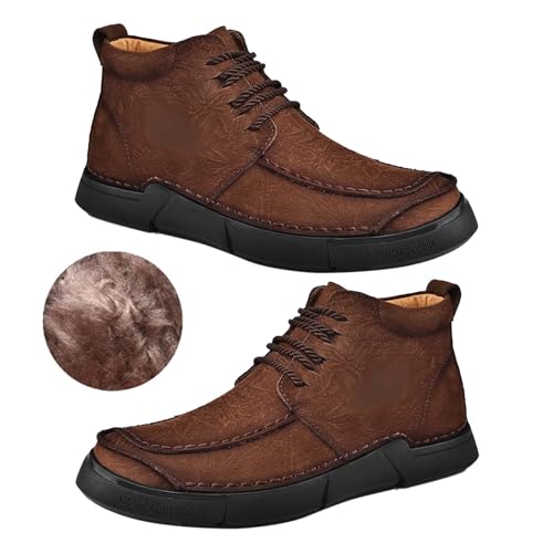 AEHO Trekkingschuhe Herren Winterschuhe Herren wasserdicht Schuhe Herren Leder Herren-Lederschuhe Herren Waterproof Trekking Und Wanderschuhe Outdoorschuhe,Dark Brown 02,44/270mm von AEHO