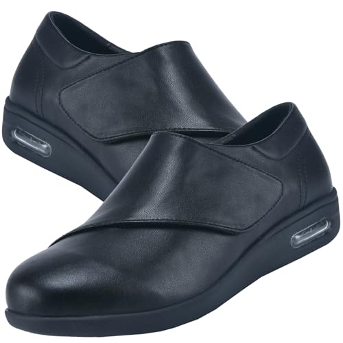 AEHO Turnschuhe mit Klettverschluss Herren Orthopädische Schuhe Damen Diabetiker Schuhe Damen Extra Weit Verbandschuhe Damen Klettverschluss,Schwarz,37 EU von AEHO