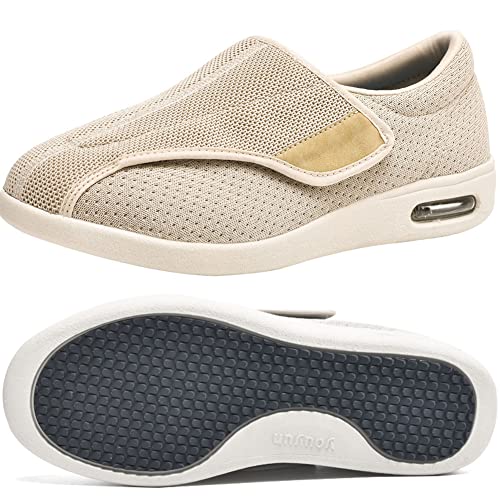 AEHO Verbandschuhe Herren Extra Weit Diabetiker Schuhe Gesundheitsschuhe Mit Klettverschluss Senioren Therapieschuhe Extra Weit Gesundheitsschuhe Für Arthritis,Beige,45 EU von AEHO