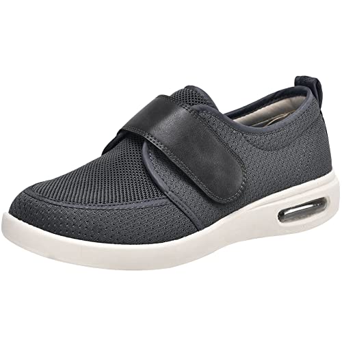 AEHO Verbandsschuhe für Herren Diabetikerschuhe Lederschuhe Extra Weit Herren Turnschuhe Sportschuhe für Geschwollene Breite und Diabetische Füße Walkingschuhe für Herren Senioren,Grau,41 EU von AEHO