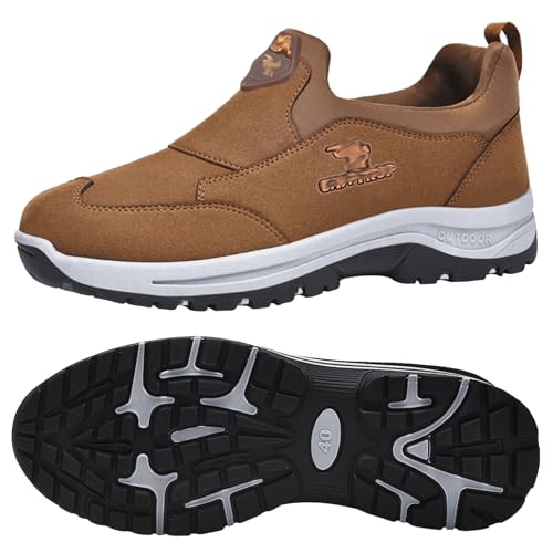 AEHO Wanderschuhe Herren Wildleder Wasserdicht Leichte Trekkingschuhe Herren Trekkingschuhe Knöchel Bergschuhe rutschfeste Schuhe Herren zum Hineinschlüpfen Wandersneaker Lässige,Braun,42/260mm von AEHO