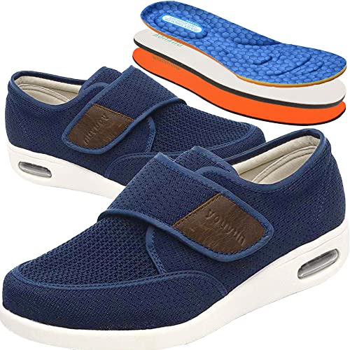 Diabetiker Schuhe Herren Damen Verbandsschuhe Klettverschluss Hoher Hausschuh Gesundheitsschuh Für Senioren Extra Weite Einstellbar Walking Schuhe Diabetiker Und Hallux Valgus,Anthracite,Blau,42 EU von AEHO