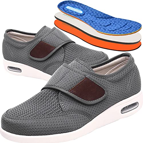 Diabetiker Schuhe Herren Damen Verbandsschuhe Klettverschluss Hoher Hausschuh Gesundheitsschuh Für Senioren Extra Weite Einstellbar Walking Schuhe Diabetiker Und Hallux Valgus,Anthracite,Grau,48 EU von AEHO