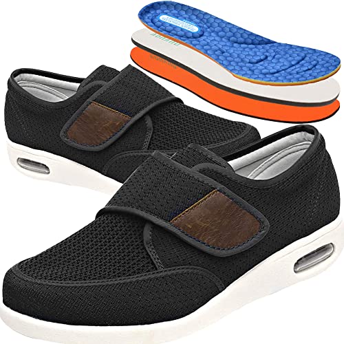 Diabetiker Schuhe Herren Damen Verbandsschuhe Klettverschluss Hoher Hausschuh Gesundheitsschuh Für Senioren Extra Weite Einstellbar Walking Schuhe Diabetiker Und Hallux Valgus,Anthracite,Schwarz,46 EU von AEHO