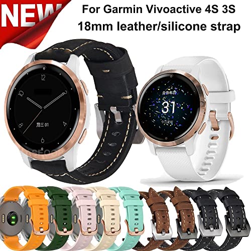 AEHON 18 mm Silikon-Lederarmband für Garmin Vivoactive 4S 3S Venu 2S Smartwatch für Active S Move 3S Schnellverschluss-Armband, For Vivomove 3S, Achat von AEHON