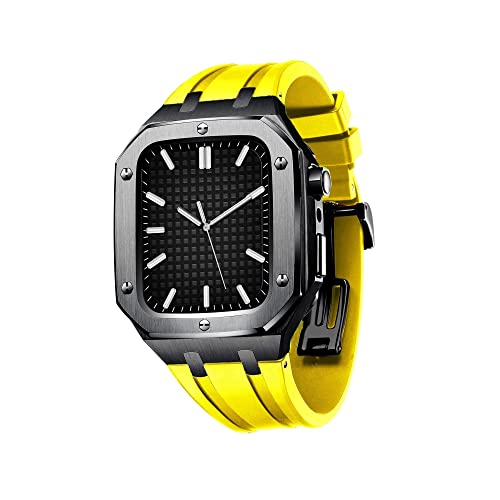 AEHON Edelstahl-Metalllünette für Apple Watch 45 mm / 44 mm, Metallgehäuse mit Bumper mit Band, für Herren, mit Silikonband, Mod-Kit, 44MM FOR 6/5/4/SE, Achat von AEHON