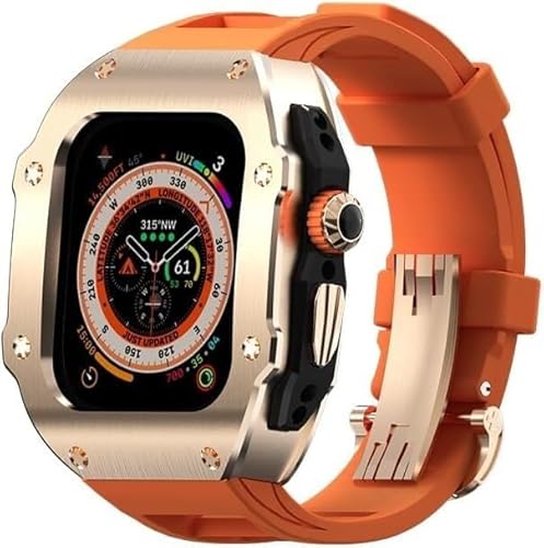 AEHON Edelstahl-Uhrengehäuse, Fluorkautschuk-Armband, für Apple Watch Ultra 2, 8, 49 mm, Metallrahmen, Fluorkautschuk-Armband, RM-Umbausatz, für iWatch 49 mm Uhrenarmbandzubehör, For Ultra 2, Achat von AEHON