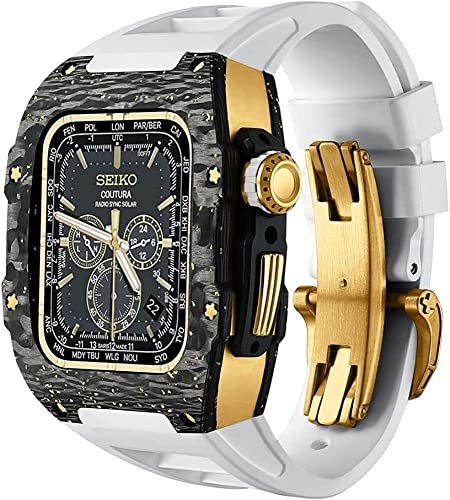 AEHON Ersatz-Uhrenarmband aus Karbonfaser, für Apple Watch 45/44 mm, Titan-Abdeckung, Fluorkautschuk-Uhrenarmband mit Verschluss, für Watch Serie 8, 7, 6, 5, 4, SE, 45 mm, Achat von AEHON