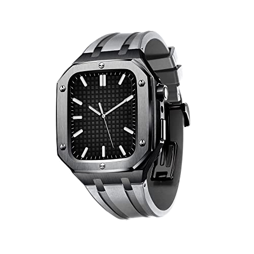 AEHON Fallsichere Metall-Stoßstange mit Riemen, luxuriöses Band, Schutzhülle für Apple Watch 45 mm/44 mm, robuste Herren-Schutzhülle für iWatch 7/6/5/4 SE Serie, Silikonband, 45MM FOR 7, Achat von AEHON