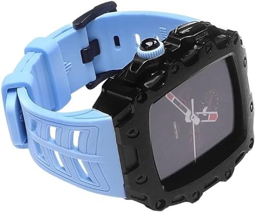 AEHON Modifikationsset, Gehäuse aus Zinklegierung mit Silikon-Uhrenarmband, für Apple Watch S8, 7, 44/45 mm, robuste Edelstahl-Schnalle, Silikagel-Armband, für iWatch 6, 5, 4 SE, Armband, 45 mm, Achat von AEHON