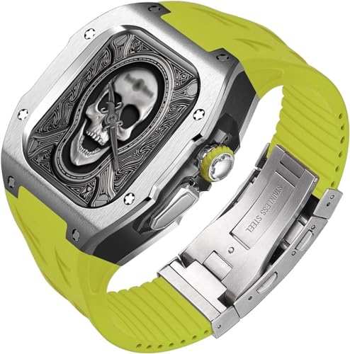 AEHON Titan-Metall-Uhrengehäuse, Fluorkautschuk-Armband, Mod-Kit, für Apple Watch Serie Ultra 2, 49 mm, Ersatz, stoßfester Metallrahmen, Lünette, Uhrengehäuse, Uhrenarmband, Schließe Zubehör, For von AEHON