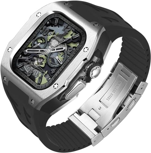 AEHON Titan-Metall-Uhrengehäuse, Fluorkautschuk-Armband, Mod-Kit, für Apple Watch Serie Ultra 2, 49 mm, Ersatz, stoßfester Metallrahmen, Lünette, Uhrengehäuse, Uhrenarmband, Schließe Zubehör, For von AEHON