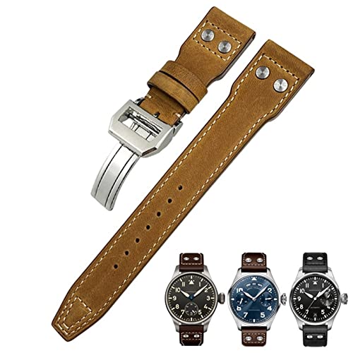 AEHON Uhrenarmband aus echtem Leder, 20 mm, passend für IWC Big Pilot Watch IW3777, Kalbslederband, Black Buckle, Achat von AEHON