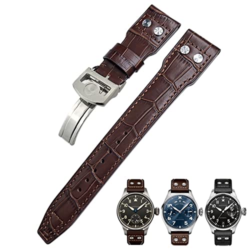 AEHON Uhrenarmband aus echtem Leder, 20 mm, passend für IWC Big Pilot Watch IW3777, Kalbslederband, Gold Buckle, Achat von AEHON
