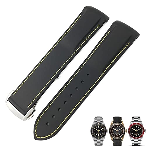 AEHON Uhrenarmband für Tudor Black Bay für Herren, 20 mm, 22 mm, Gummi, Faltschnalle, Schwarz / Blau / Rot, 20 mm, Achat von AEHON