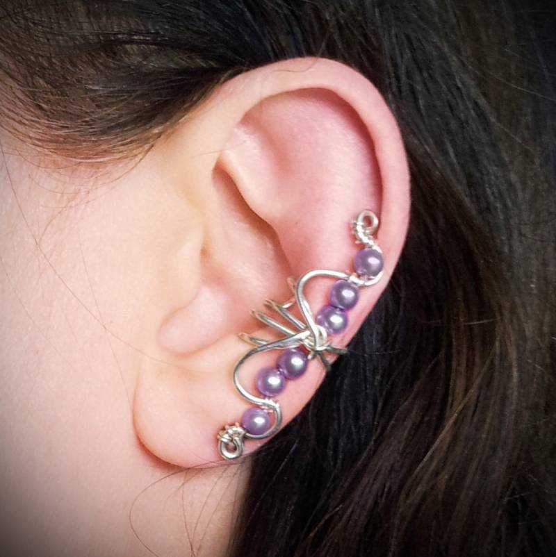 Einzigartige Lila Perle Weiß Rosa Ohr Manschette Ohrring Wrap Handgemachte Erklärung Hochzeit Schmuck von AEHandmadeJewellery